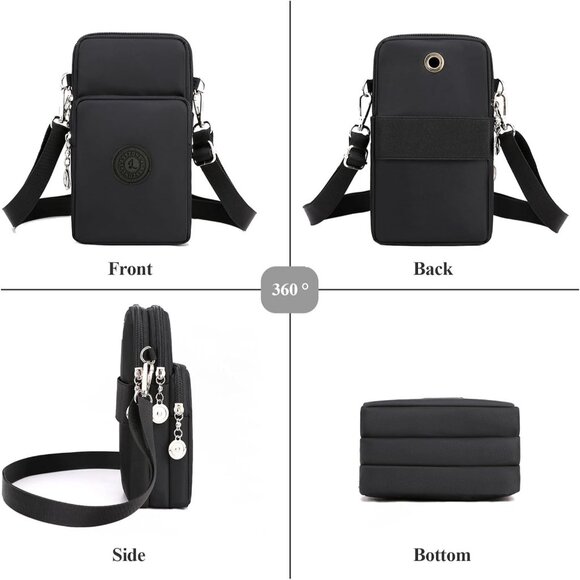 Women's Black 4 Small Crossbody Waterproof Nylon Purses Mini Shoulder Travel Bag - Picture 3 of 6